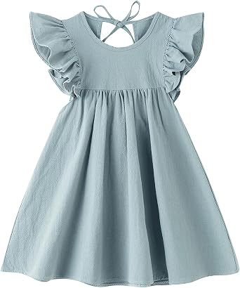 Toddler Baby Girl Cotton Linen Dress Ruffle Sleeve Halter Sleeveless Kids Casual Dresses