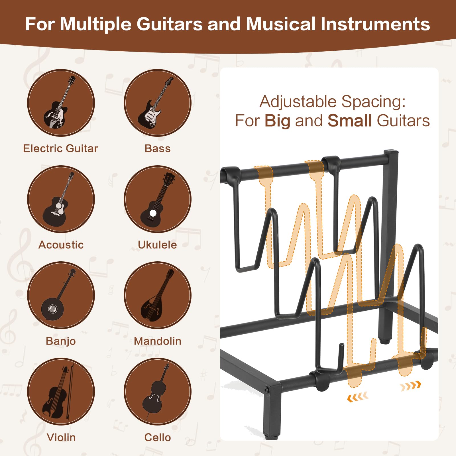 Bikoney Soporte de guitarra de 5 niveles para guitarra acústica, eléctrica, bajo, soporte de guitarra ajustable para múltiples guitarras, accesorios de amplificador de guitarra, exhibición de soporte