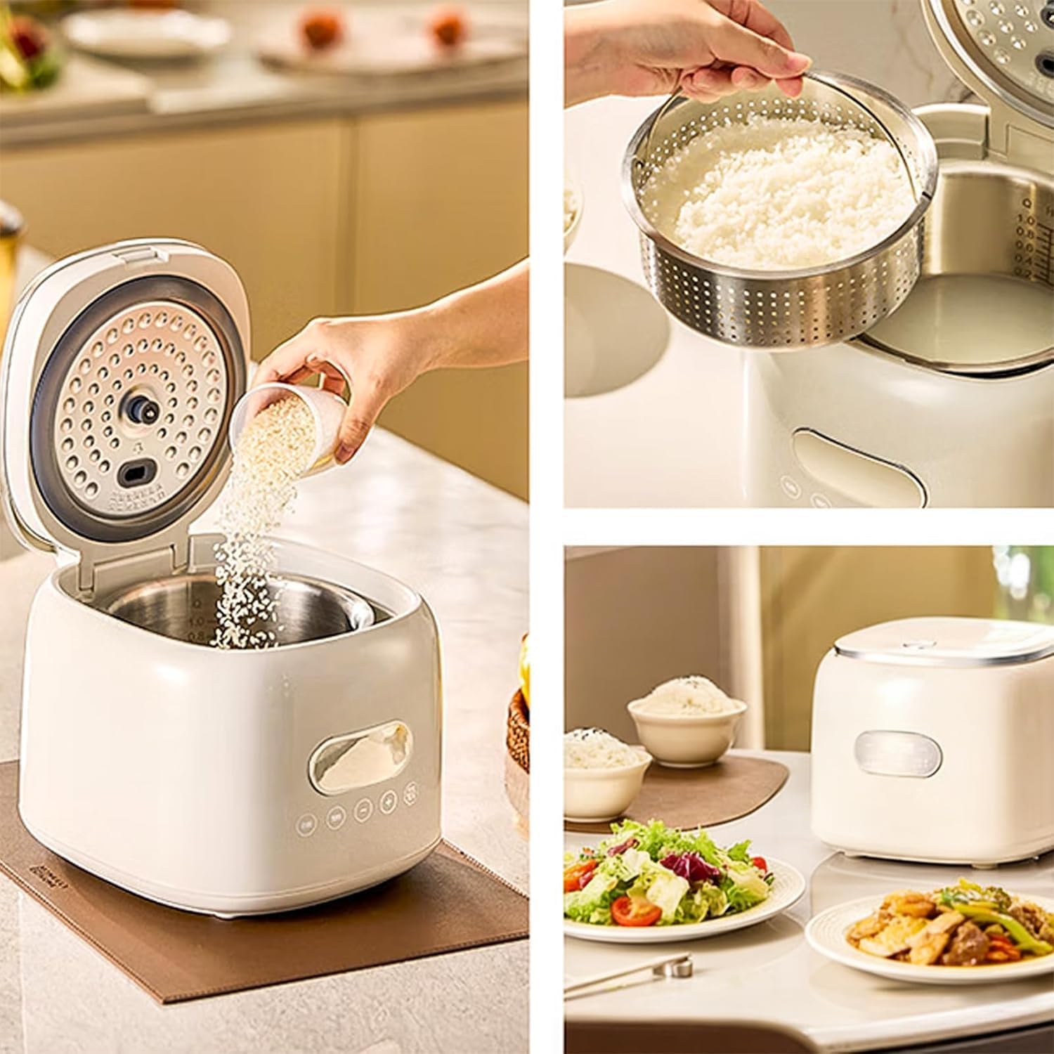 2.5-litre Low-sugar Rice Cooker With a Double-layered 304 Stainless Steel Inner Pot and Steamer Basket Stylish and Durable Design Featuring an Automatic Cleaning Function and Quick-cook Mmode (white)