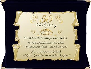 Geschenk zum 50. Hochzeitsjubiläum – Goldene Hochzeit für Eltern, Großeltern & Freunde – Edle Pergamenttafel in Gold mit Samtbox – Besondere Geschenkidee zum Ehejubiläum (Blau, 50 Hochzeit)