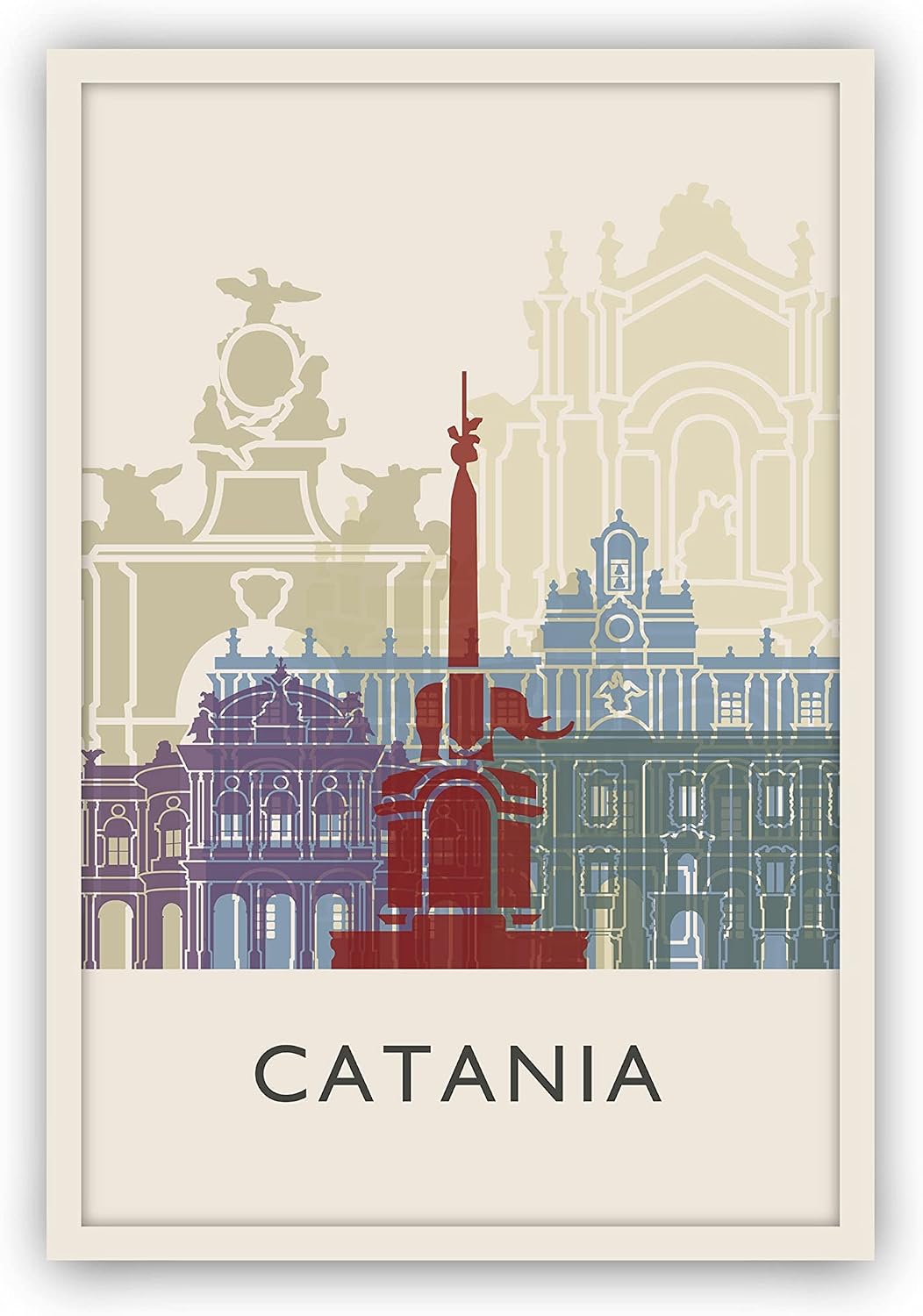 Catania Illustration Poster, Catania Italy Skyline Poster Cityscape and Landmark Print, Catania Illustration Home Wall Art, Office Wall Decor - 12x18