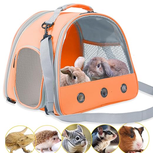 Rabbit Travel Carrier,Lizards Carrier, Small Animal Travel Bag for Bunny Sugar Glider Hedgehog Rat Parrot Bird Guinea Pig, Portable Guinea Pig Travel Cage for 2
