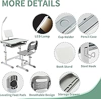 Vista 5 de Diroan Juego de Escritorio y Silla Funcional para Niños, Escritorio de Estudio Escolar Ergonómico de Altura Ajustable para Niños con Tablero