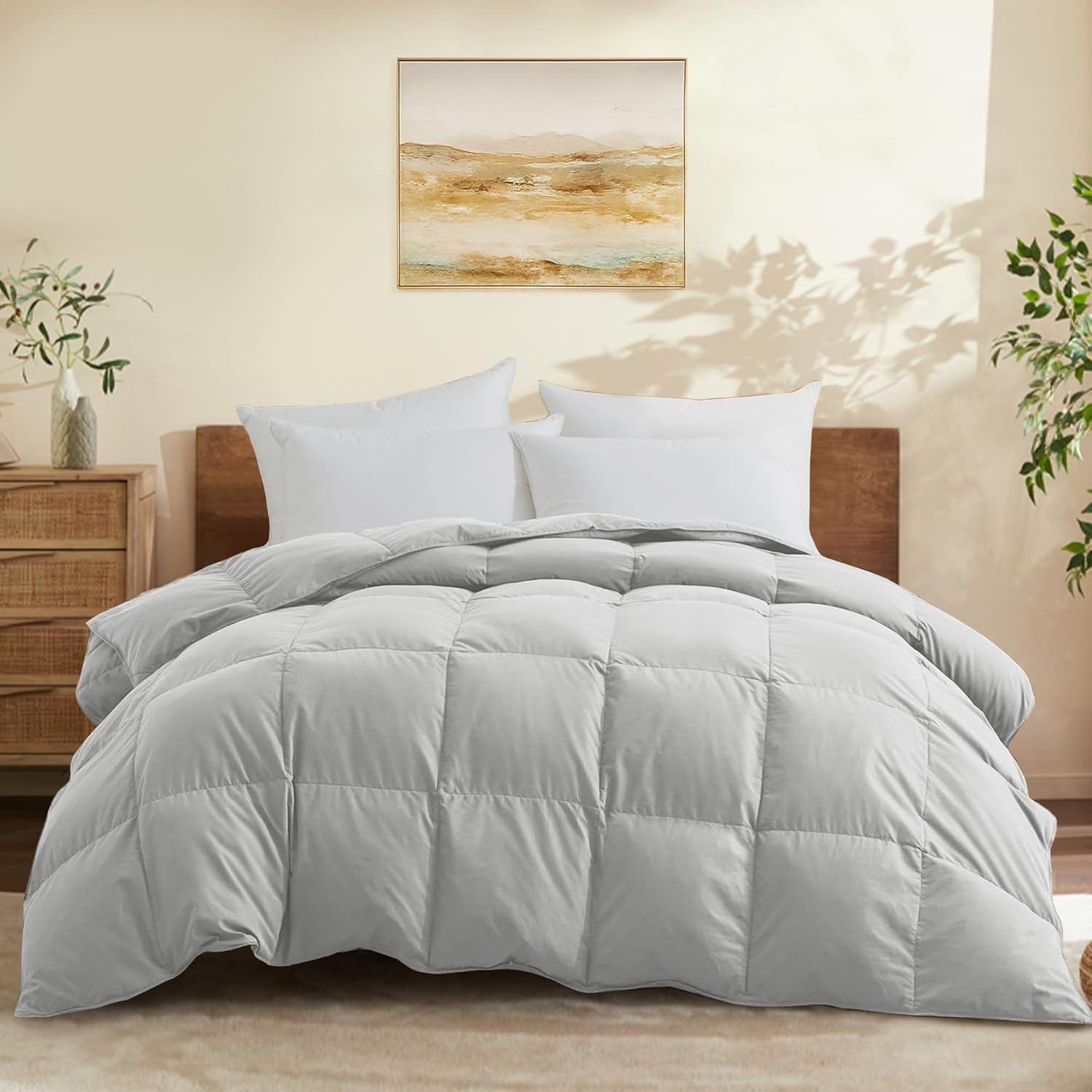 Joysoul Queen Size (88"x 88") Down Comforter - All Season Ultra Soft Goose Down & Feather Fiber Fill, Luxury Hotel Light Gray Duvet Insert with Corner Tabs (88" X 88")