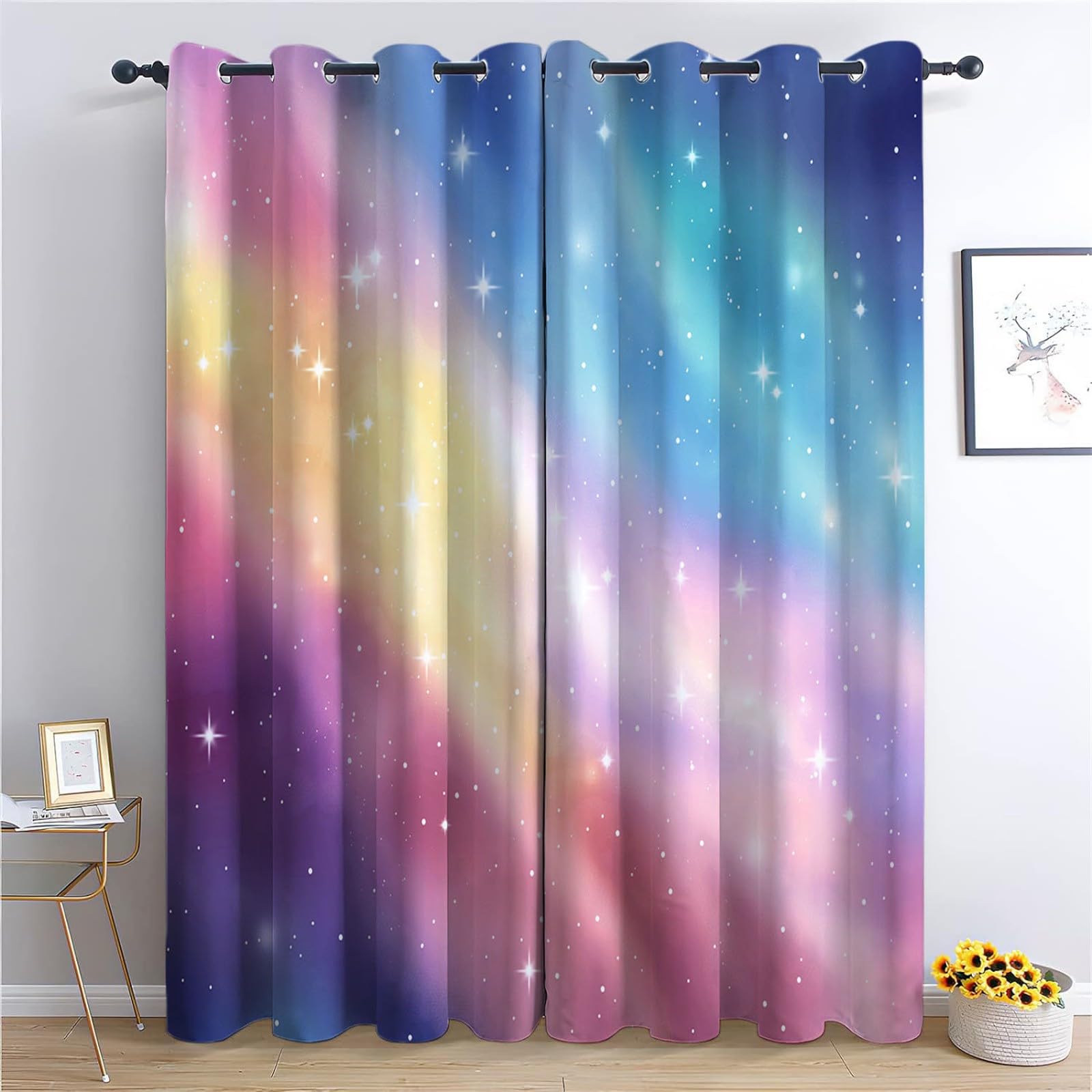 Verdunkelungsvorhänge H245 x B280 cm, Traum Regenbogen Farbverlauf Thermo Isoliert Lärmminderung Vorhänge, Polyester Anti Fade Bunt Vorhange für Schlafzimmer Wohnzimmer Kinderzimmer