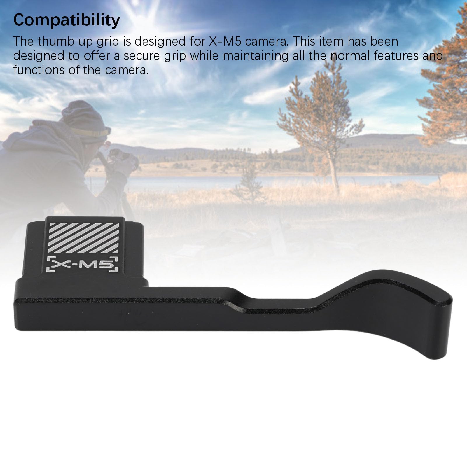 Lazmin112 Uchwyt na Kciuk, Ergonomiczny Uchwyt ze Stopu Aluminium z podkładką silikonową do Aparatu XM5, Antypoślizgowa Podstawka na Kciuk z gorącą stopką Akcesoria Fotograficzne (BLACK)