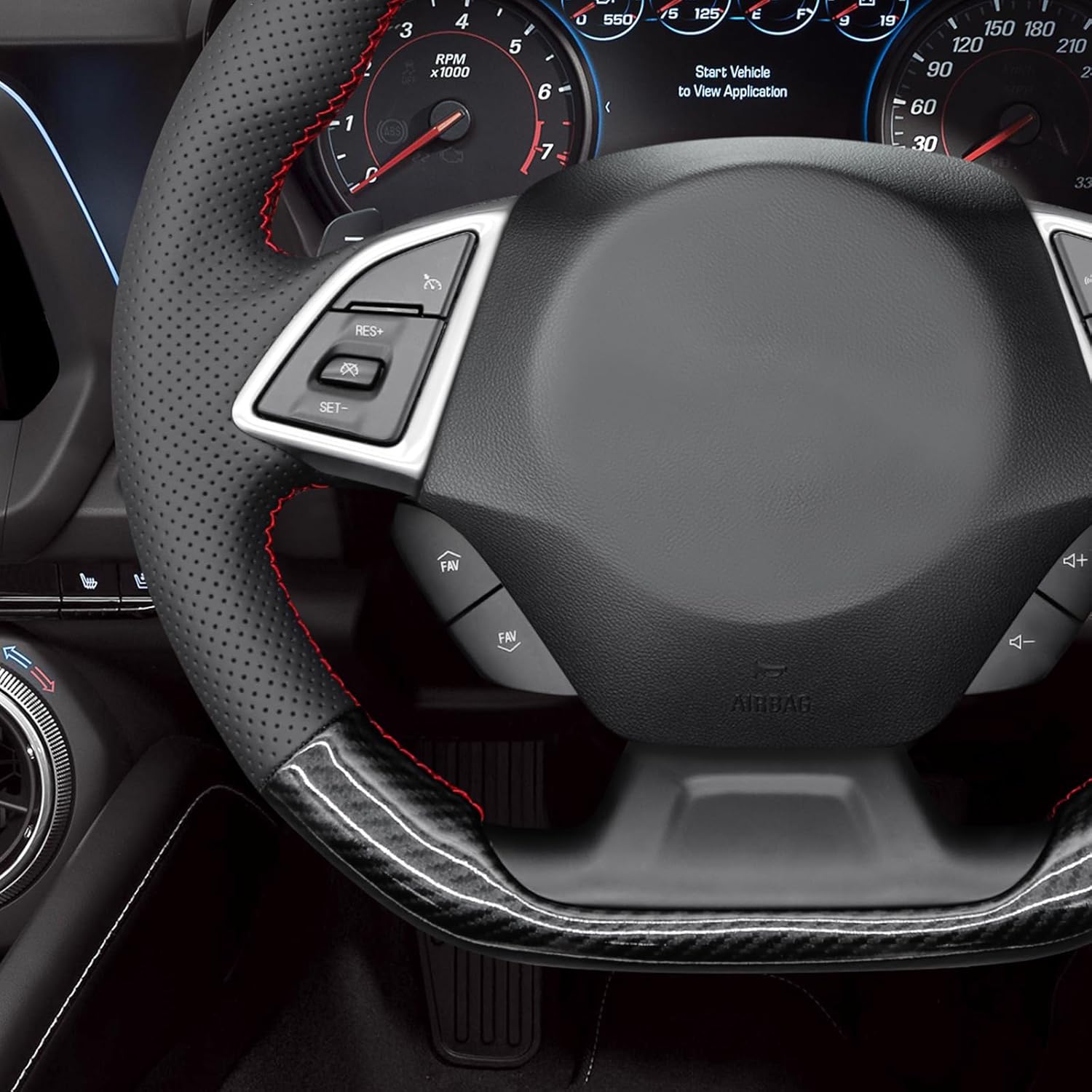 MEWANT Steering Wheel Covers for Chevy Camaro 2016-2025 Accessories of Carbon Fiber Hand-Stitched Steering Wheel Wrap