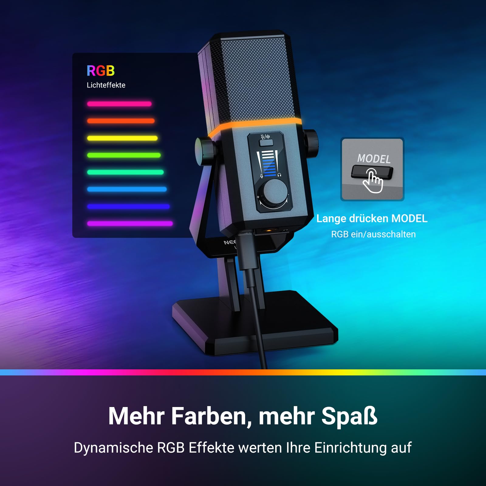 NEEWER RGB USB Mikrofon für Gaming Streaming Podcasts, Nierencharakteristik Kondensator Microphone mit Geräuschunterdrückung für Monitoring kompatibel mit iPhone iPad Mac PC Android PS5/PS4 Pro/PS4