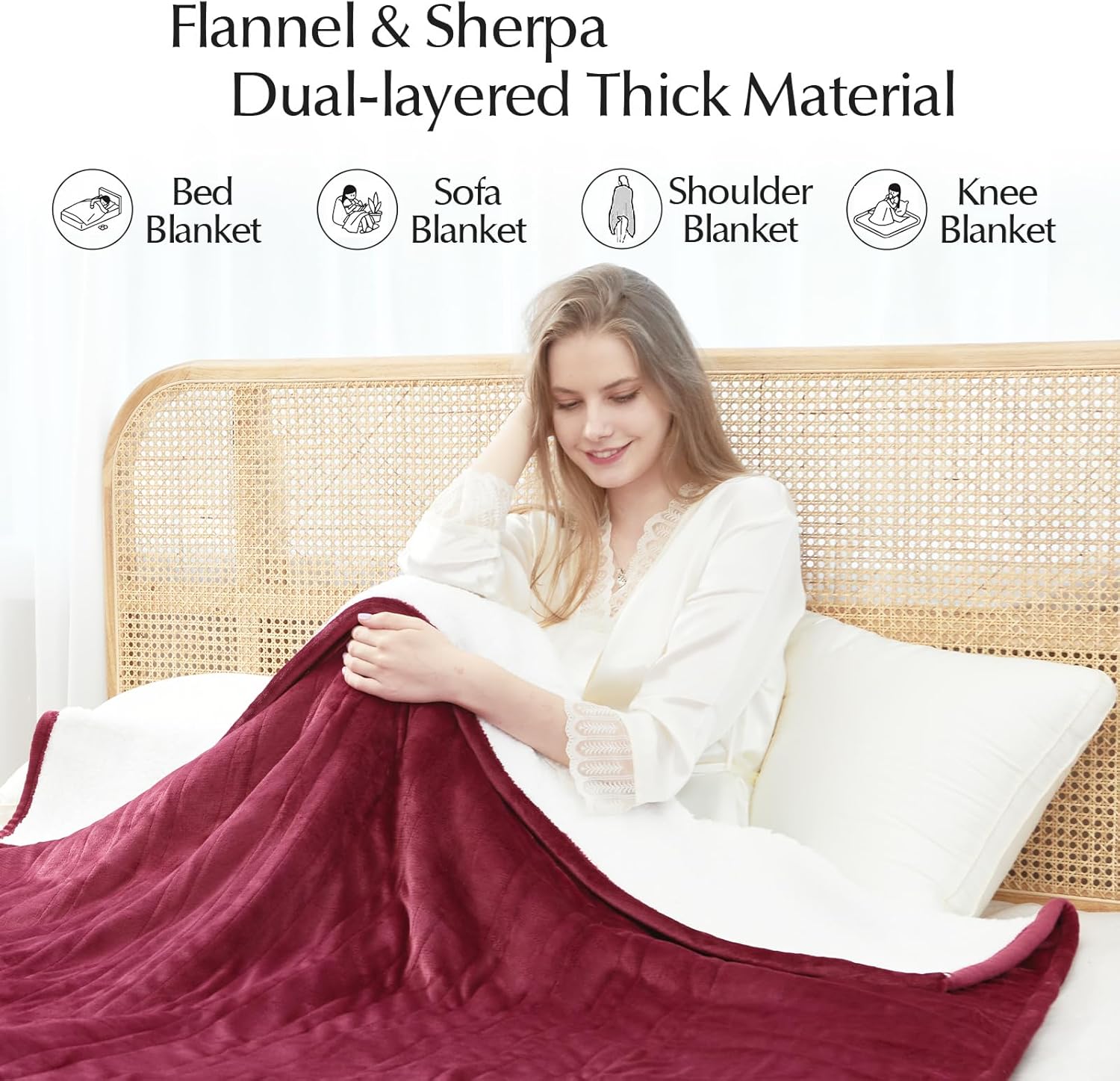 Electric Heated Blanket Twin Size, Soft and Cozy Thickened Flannel and Sherpa Electric Blanket for Bed, Automatic Safety System 6 Heating Levels & 10 Hours Auto-Off, 62"x84" Garnet - Image 5