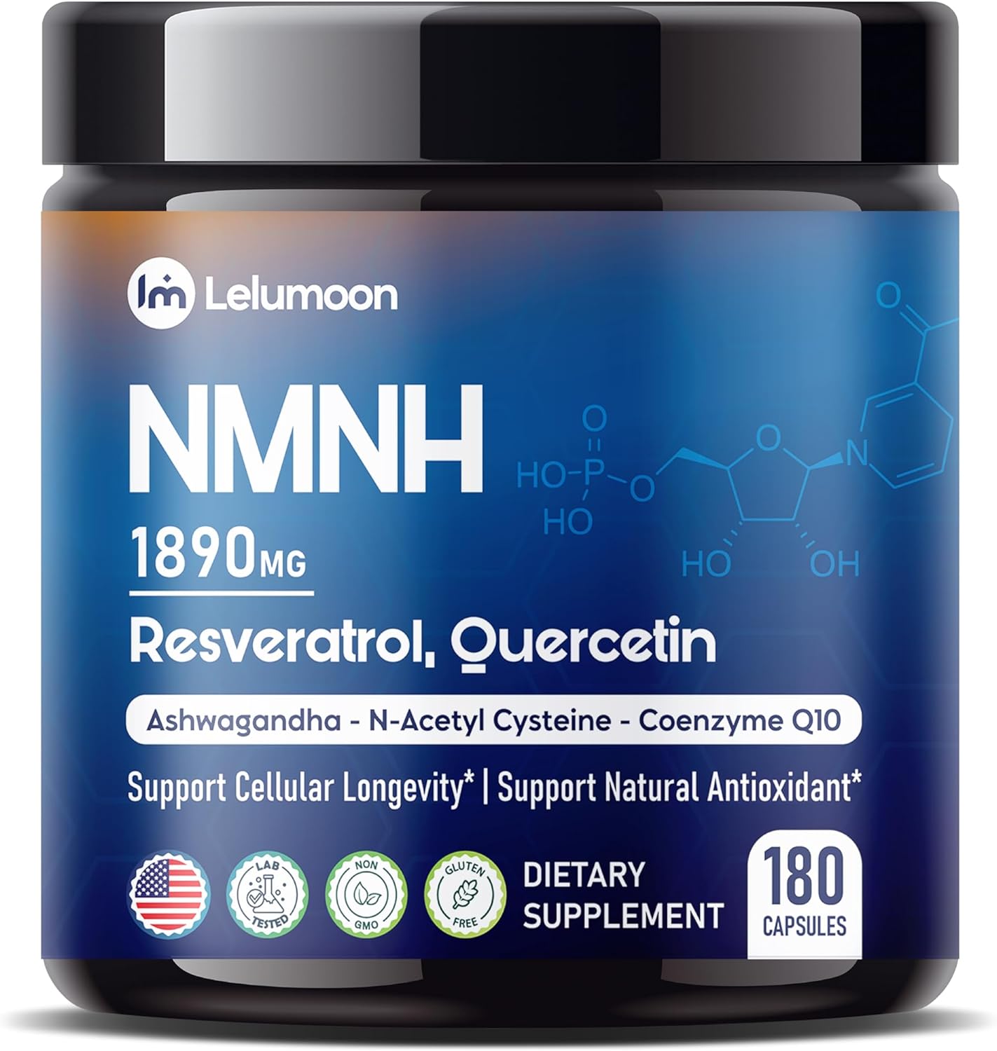 Premium NMNH 1860 mg with ALA, NAC, L-Carnitine, L-Theanine & CoQ10 &ndash; Supports Cellular Longevity & Antioxidant Defense &ndash; Made in The USA &ndash; 180 Capsules