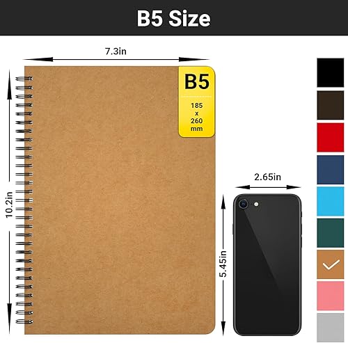 Miniatura 2 de EUSOAR Cuaderno en espiral en blanco de tapa dura, B5, 6 paquetes de 7.3 x 10.2 pulgadas, cuadernos de escritura de viaje, bloc de notas de notas,