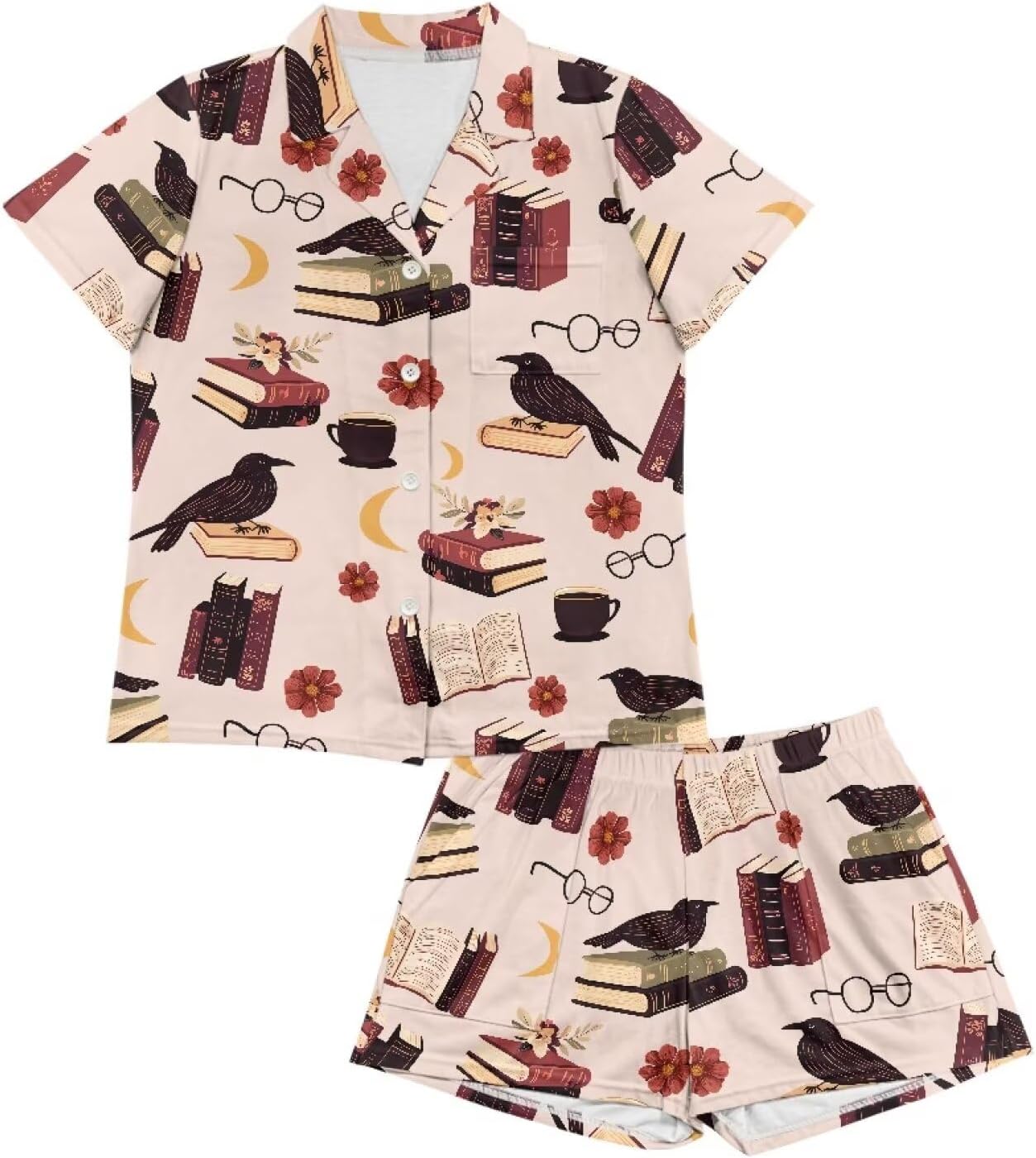 Womens Pajamas Set Button Down Short Sleeve Pajama Sleepwear Collar Nightshirt Casual Lounge Wear Top and Shorts