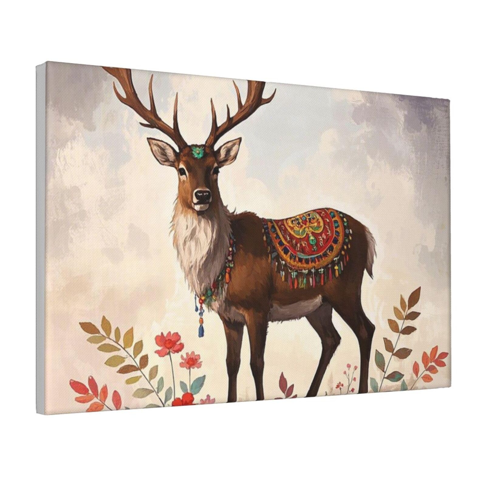 Framed Wall Art for Living Room Art Work, Bohemian Reindeer Picture Prints Modern Office Wall Paintings Poster Aesthetic Wall Decorations for Home Decor Ready To Hang 8"x12"