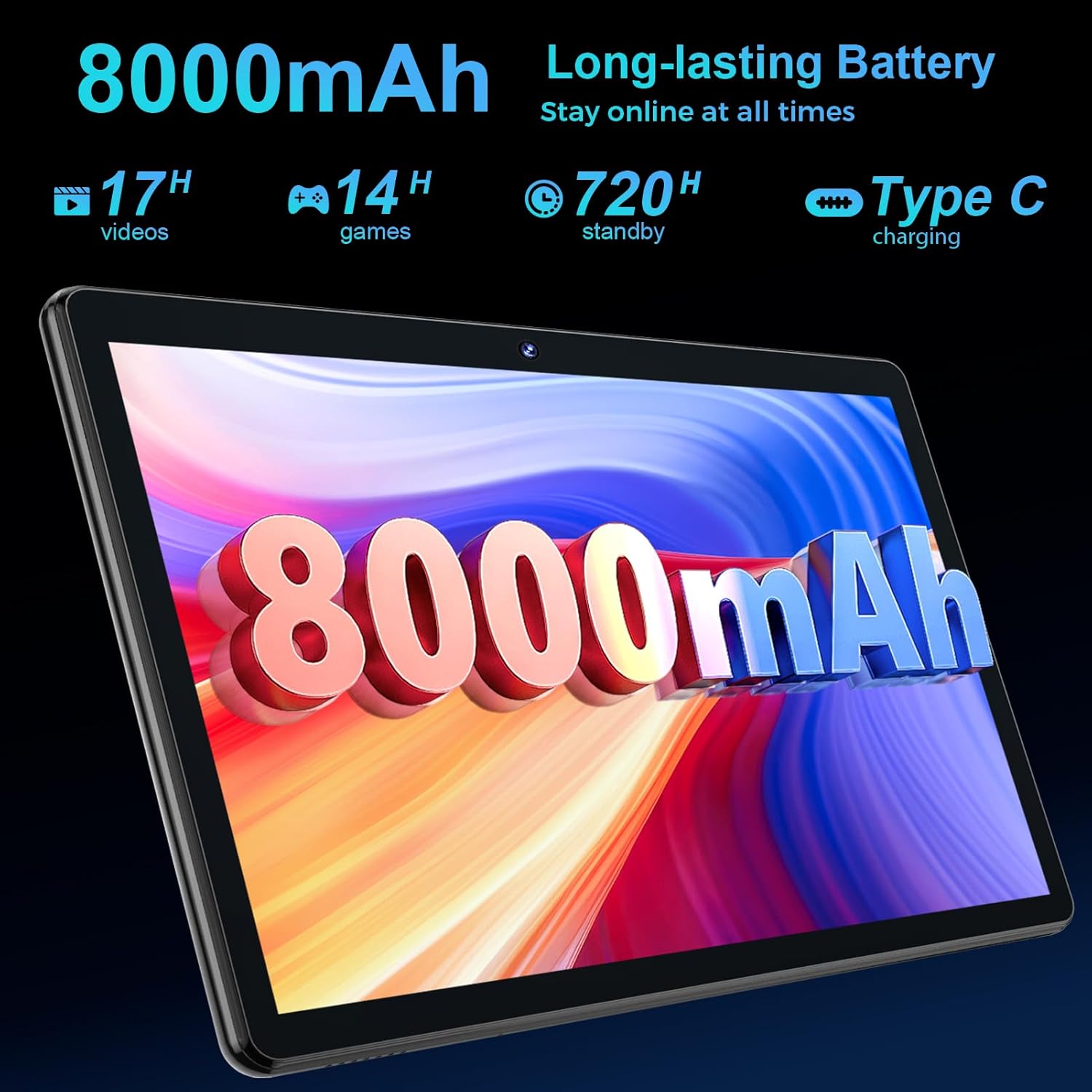 Android Tablet with Keyboard, 2026 Android 15 Tablet 10 inch, 26GB+256GB+2TB Expand, Electronic Tablet PC with Gemini, 8-Core, 8000mAh, 5G WiFi, GMS, 2 in 1 Tablet with Case/Mouse/Stylus(Black Case)