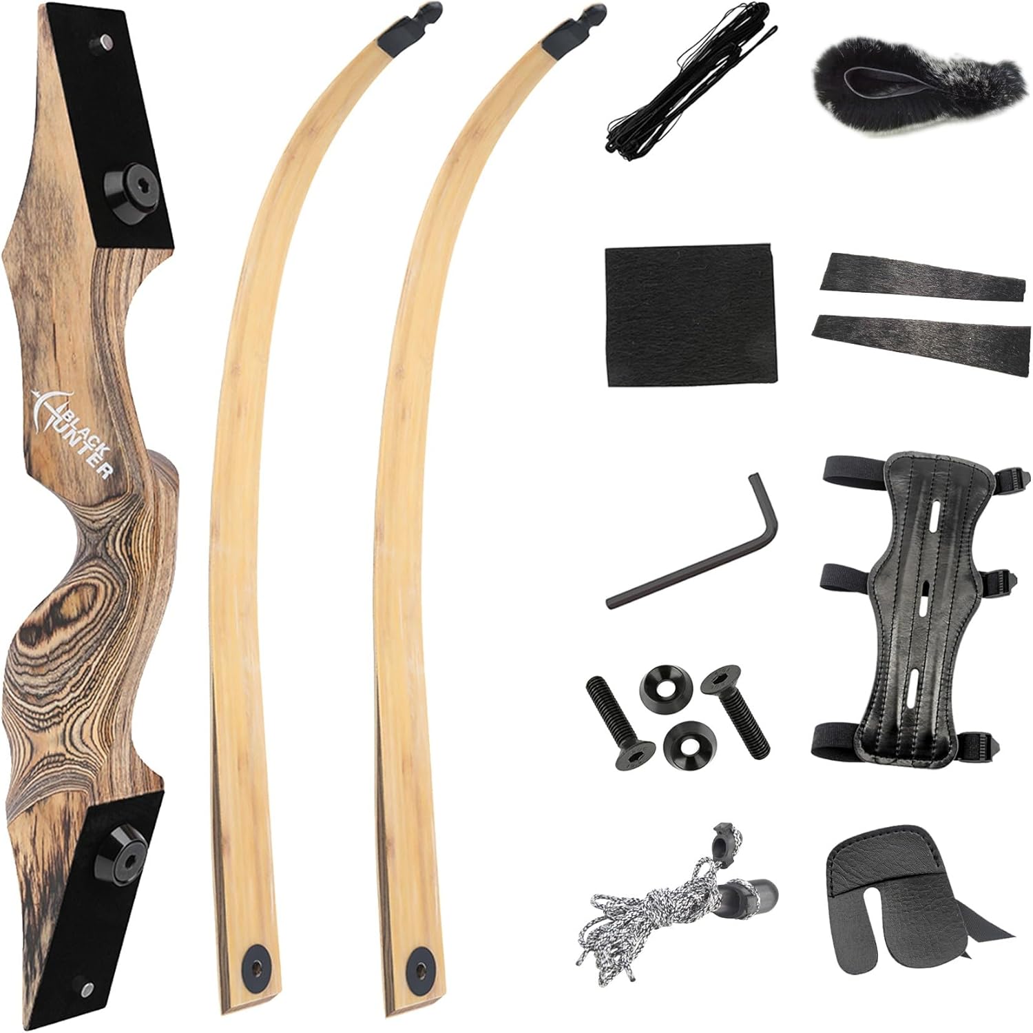 Archery 60" Black Hunter Wooden Recurve Bow - Right Handed, 20-60lbs for American Hunting & Shooting Practice