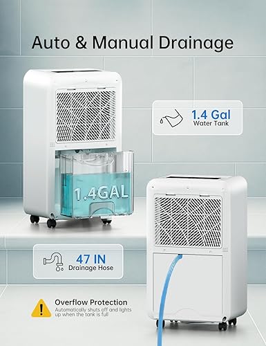 Miniatura 4 de HUMSURE Deshumidificador de 70 pintas de 4500 pies cuadrados equipado con manguera de drenaje, descongelación automática, para sótano, hogar, baño,