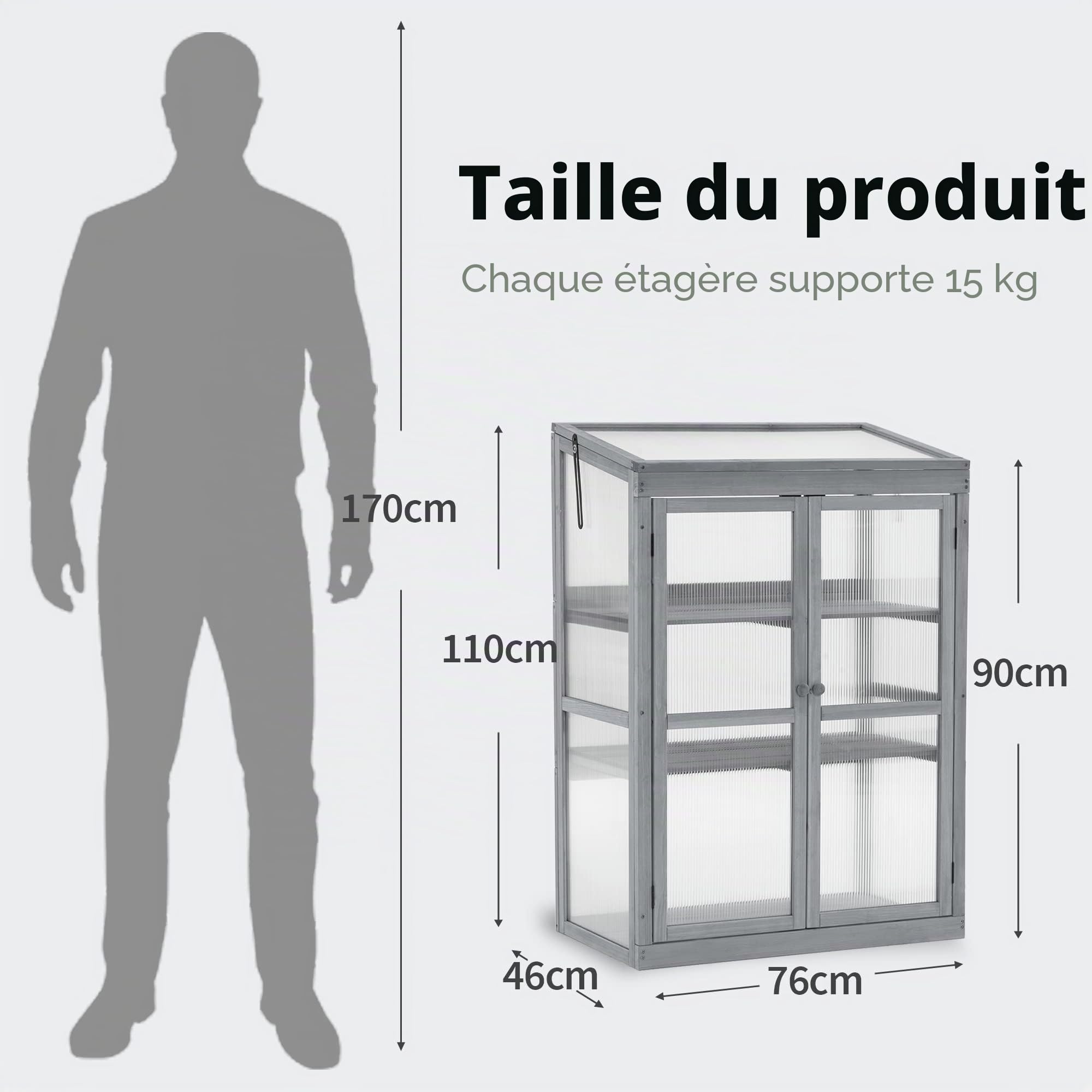 M MCombo 0760 Serre en Bois pour Balcon et Jardin, Petite Serre Greenhouse, résistante à l'hiver (Gris)