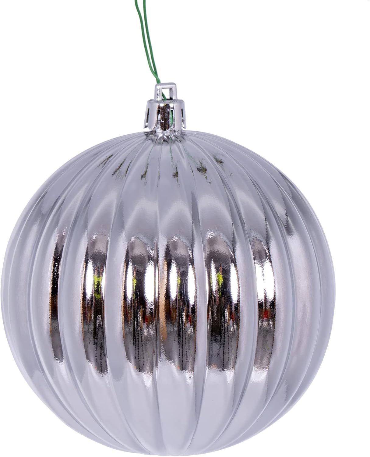 Vickerman 4" Silver Shiny Lined Ball Ornament, 6 per Bag.