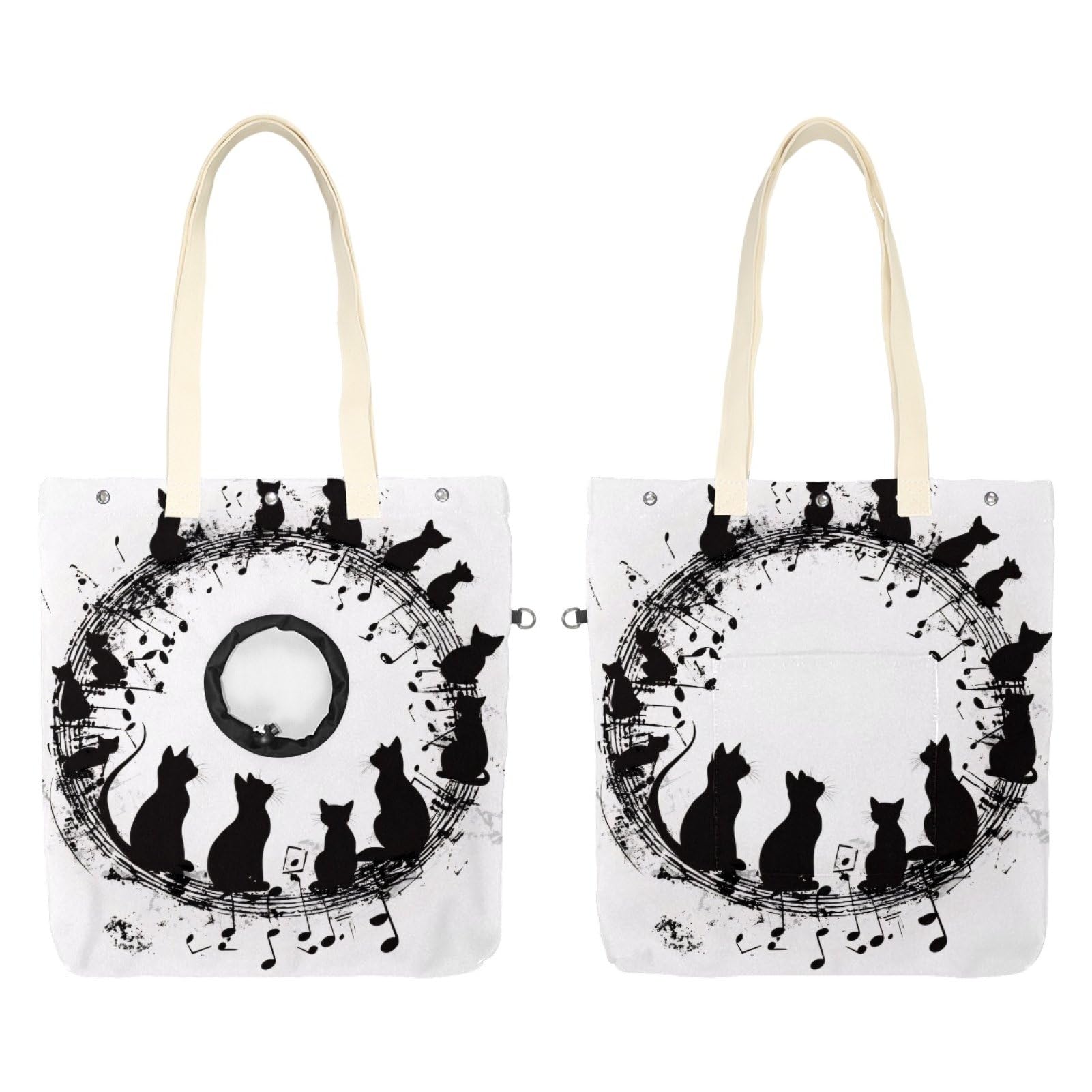 Pet Canvas Shoulder Bag Soft-Sided,Dog Purse Carrier for Small Dogs and Cats, Portable Pet Handbag with Adjustable Hole, Pet Washable Travel Tote Bag,Musical Note Cats 16.7''x15.8''