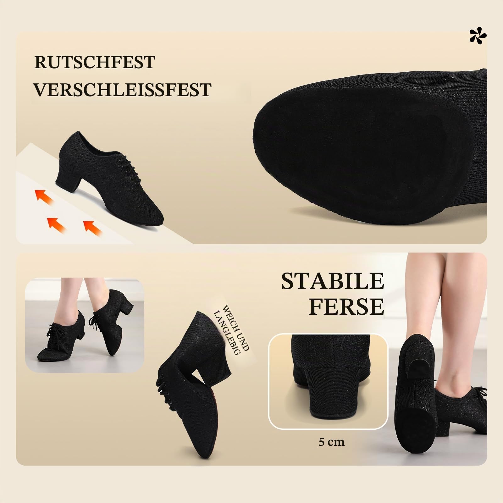 Tanzschuhe Damen Latein mit Schnüren Geschlossene Salsa Training 5cm