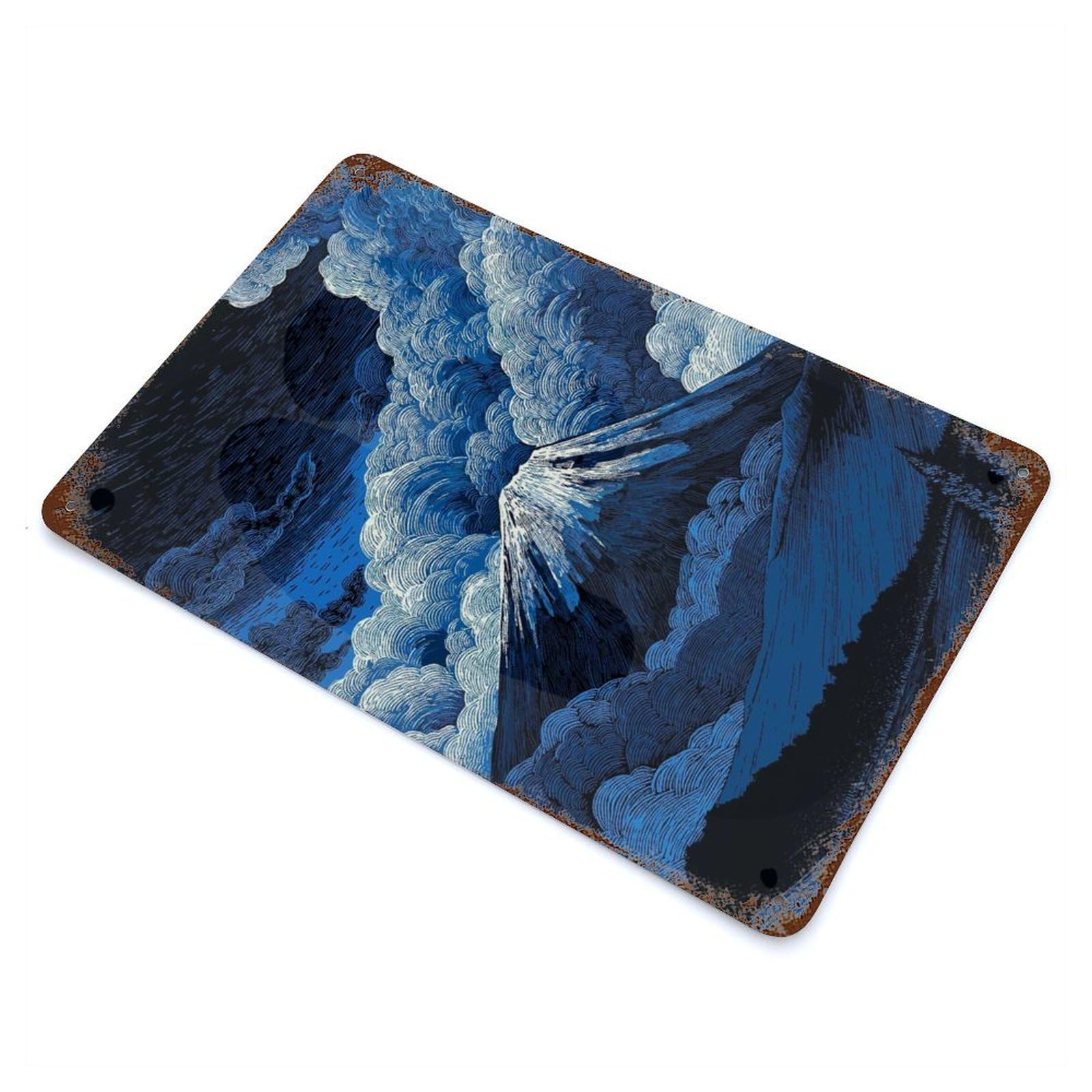 Mount Fuji Engraving 11.8"x7.9" Rusty Metal Tin Sign, Farmhouse Wall Decor for Office, Studio And Wall Decor