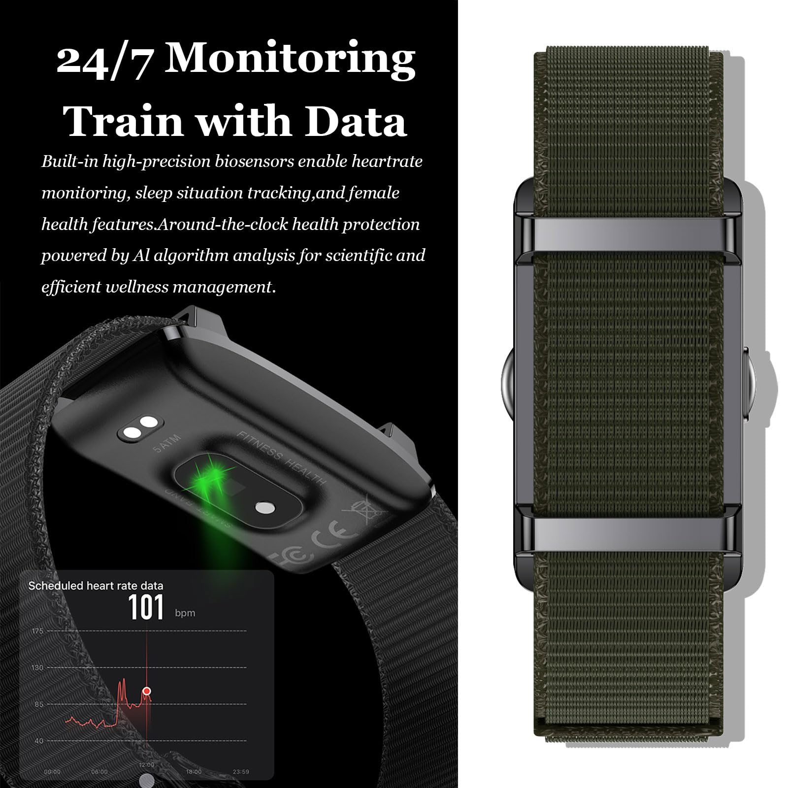 findtime Fitness Tracker Armband Aktivitätstracker ohne Display Wearable Pedometro Cardiaco Monitor Frequenza Cardiaca Misurazione della Frequenza Cardiaca Wristband Nylon Smart Band