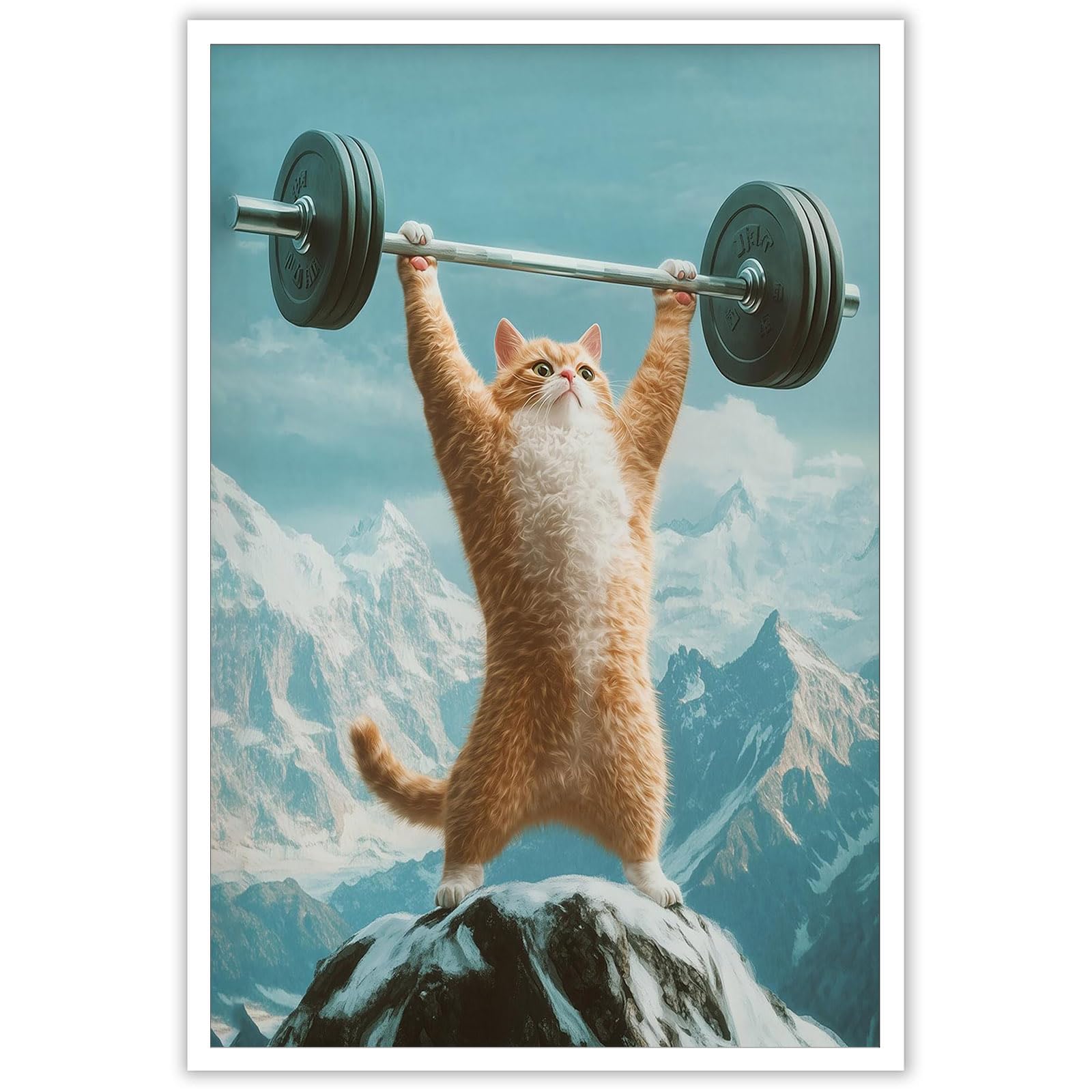 Funny Cat Gym Room Canvas Wall Art Cat Weightlifting Fitness Sports Poster Inspirational animal Weightlifting Workout Prints Painting For Exercise