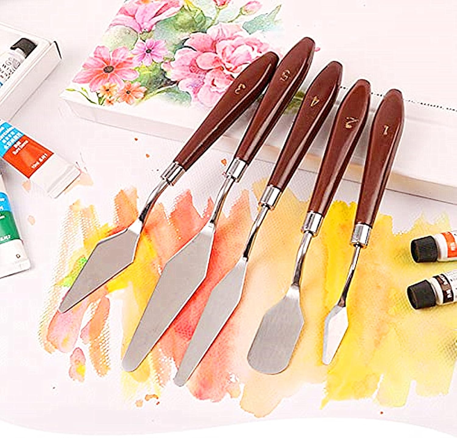 Palette Knife Painting Stainless Steel Spatula Palette Knife Paint Metal Knife Wooden Handle (red 5 Pieces)