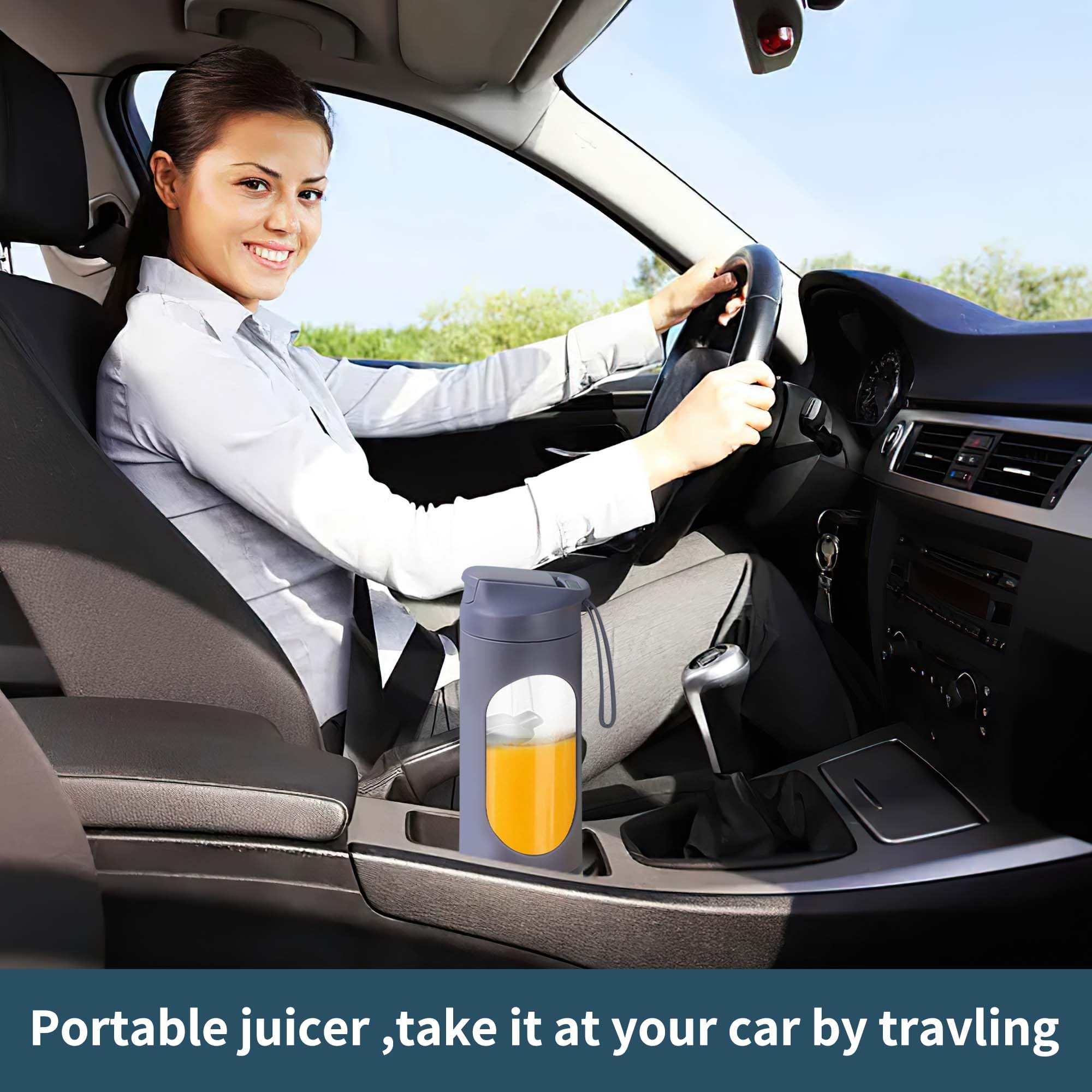 Licuadora portátil, recargable por USB-C, exprimidor de viaje compacto personal de 15 onzas para batidos, batidos, jugo fresco, autolimpieza, tapa a prueba de fugas, pantalla de tiempo inteligente, 12