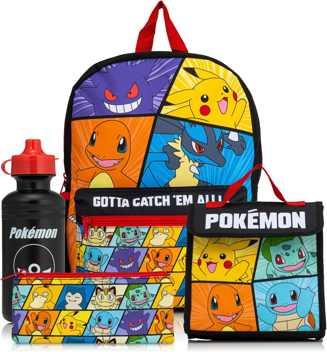 Pokemon Backpack 4 Piece School Set |Includes Lunch Box, Water Bottle, and Pencil Case | Adjustable Padded Shoulder Strap |Mesh Side Pocket | Back to School Bag Set Pokemon Backpack 4 Piece School Set |Includes Lunch Box, Water Bottle, and Pencil Case | Adjustable Padded Shoulder Strap |Mesh Side Pocket | Back to School Bag Set