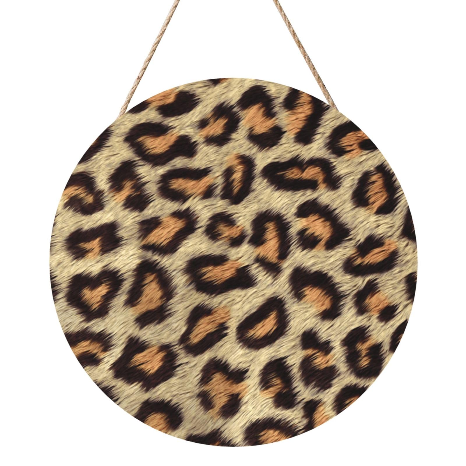 InOmak Brown Spots Leopard Faux Fur, Round Wood Panel Painting 12 in, Wall Hanging Painting For Home