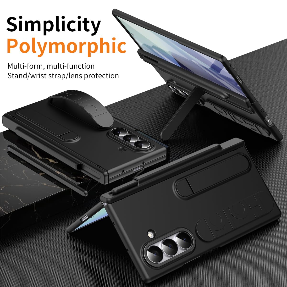BRAND SET Etui do Galaxy Z Fold7, podpórka i pasek na rękę, odporne na wstrząsy, przyjazne dla skóry etui z wbudowanym rysikiem i uchwytem na rysik, ekran HD i ochrona obiektywu, do Samsung Galaxy Z