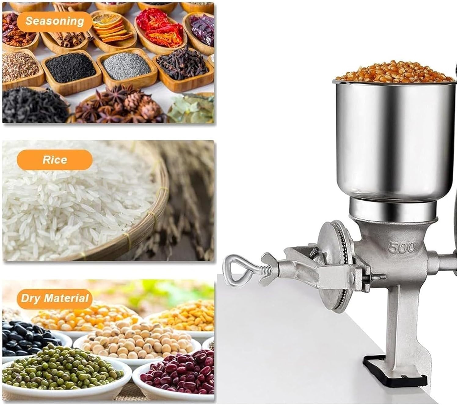 Manual Grain Grinder Mill Grinder Electric Pulverizer Stainless Steel Powder Machine with Large Hopper Dry Grain Spices Cereals Seasonings Coffee Bean Grinder Machine