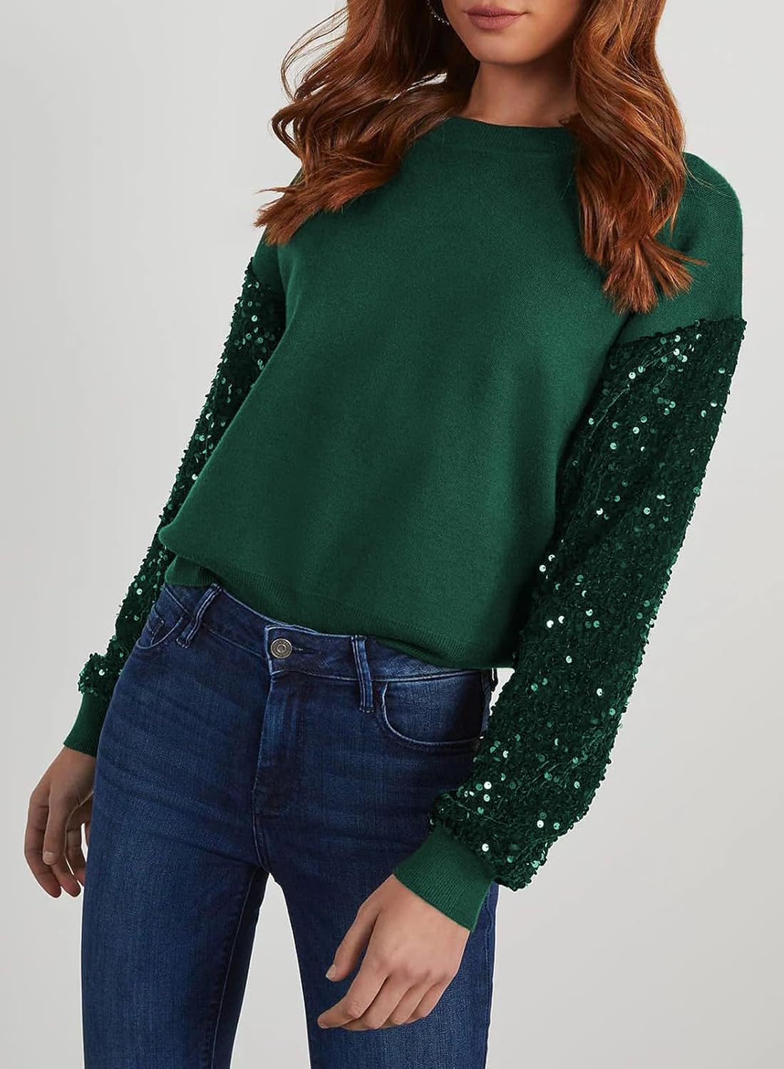 miduo Womens 2026 Fashion Crewneck Sequin Long Sleeve Casual Patchwork Sparkle Shimmer Pullovers Sweaters - Image 2