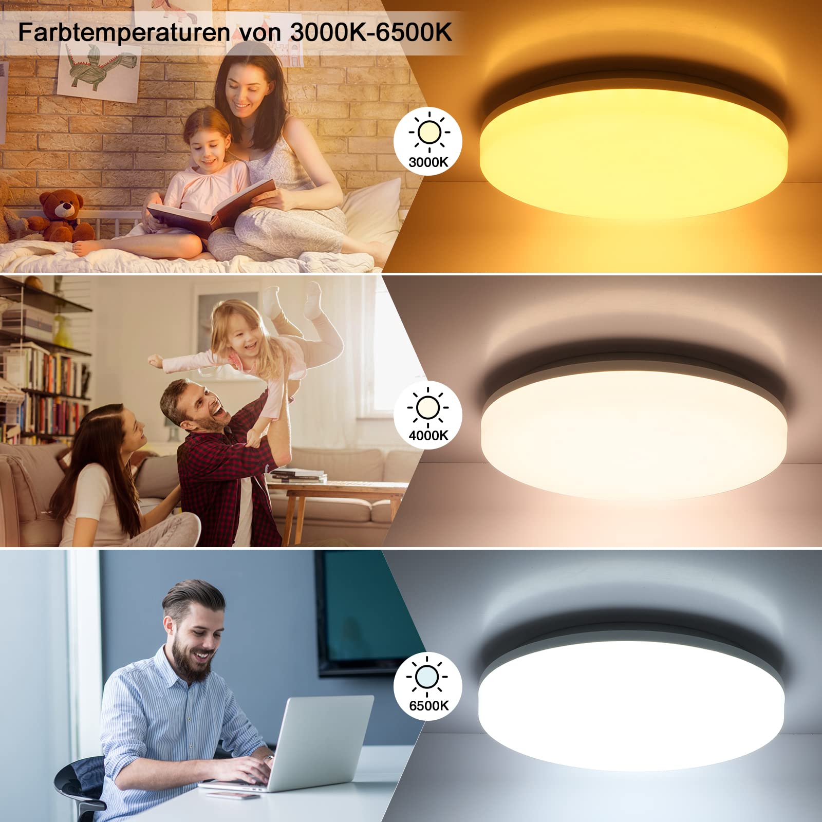 LEOEU LED-plafondlamp, dimbaar, 36 W, 3600 lm, lichtkleur en helderheid instelbaar, met afstandsbediening, IP54, geschikt voor woonkamer, slaapkamer, badkamer, kinderkamer, keuken, kantoor en hal