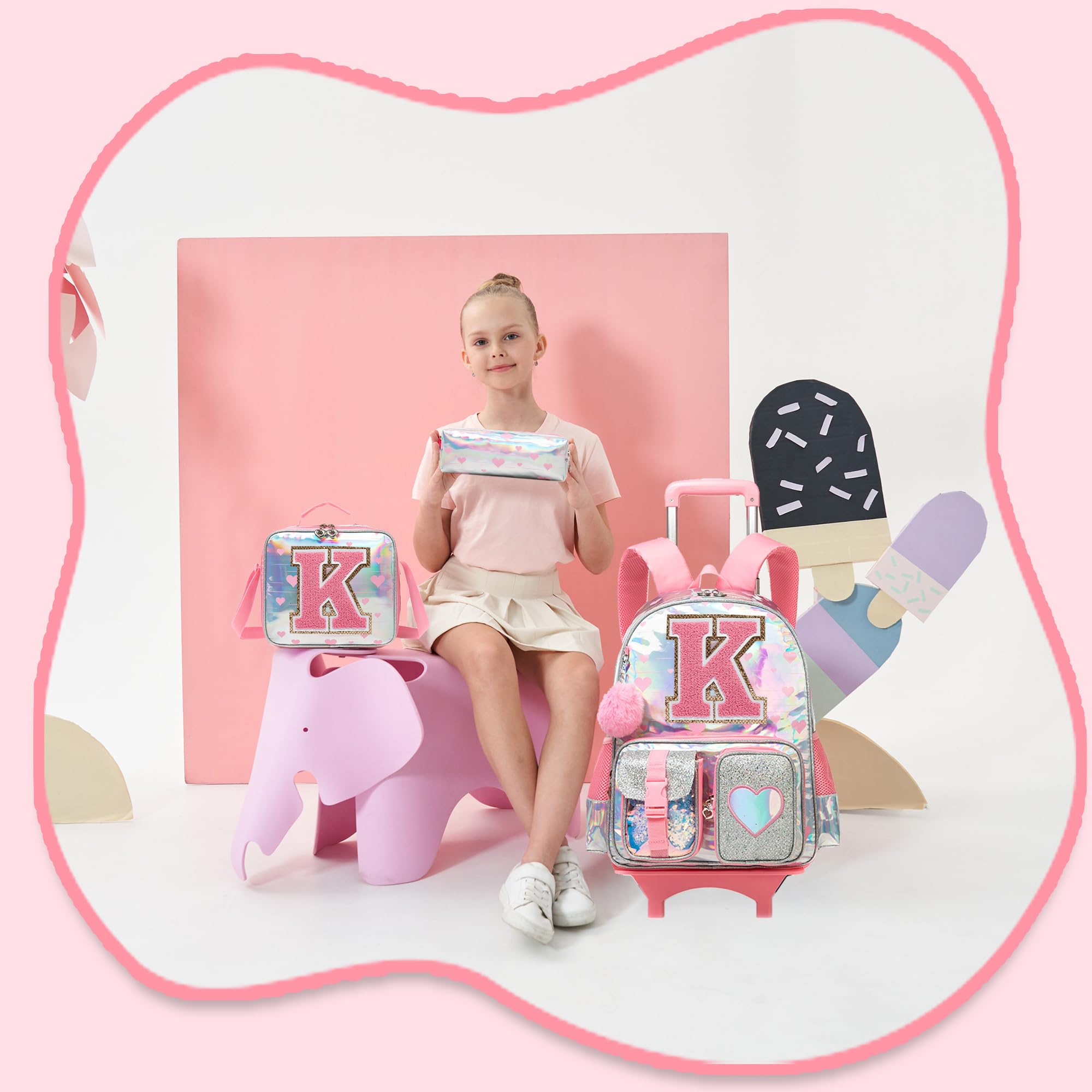 HTgroce Zaino con ruota, zaino per la scuola per bambini e ragazze, set di zaini con ruote