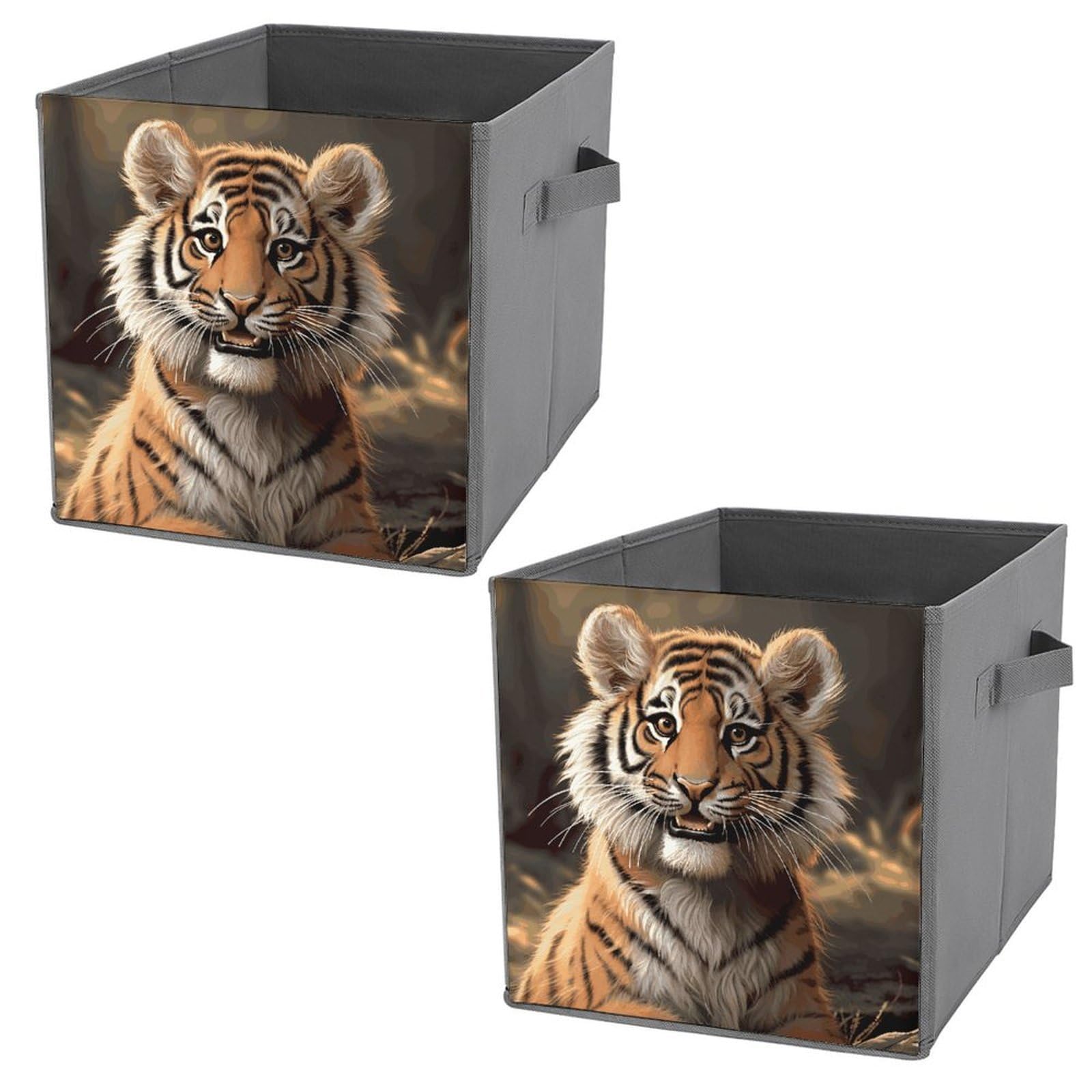 NONHAI Collapsible Storage Bins with Dual Handles Fabric Storage Basket Foldable Cubes Organizer Baskets Cute Tiger Storage Boxes for Organizing Clothing Cube Storage Organizer Bins