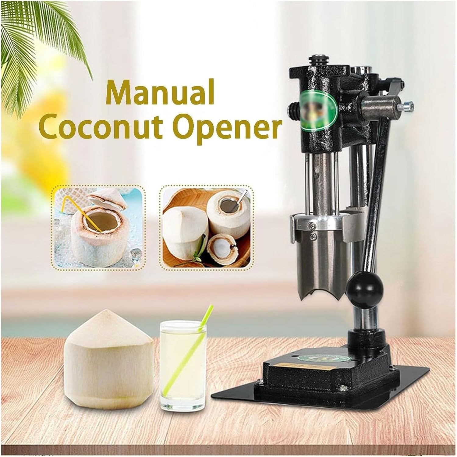 Manual Coconut Hole Opener Tool - Stainless Steel Coconut Capping Machine for Tender Coconut, Labor-Saving Design(Black)