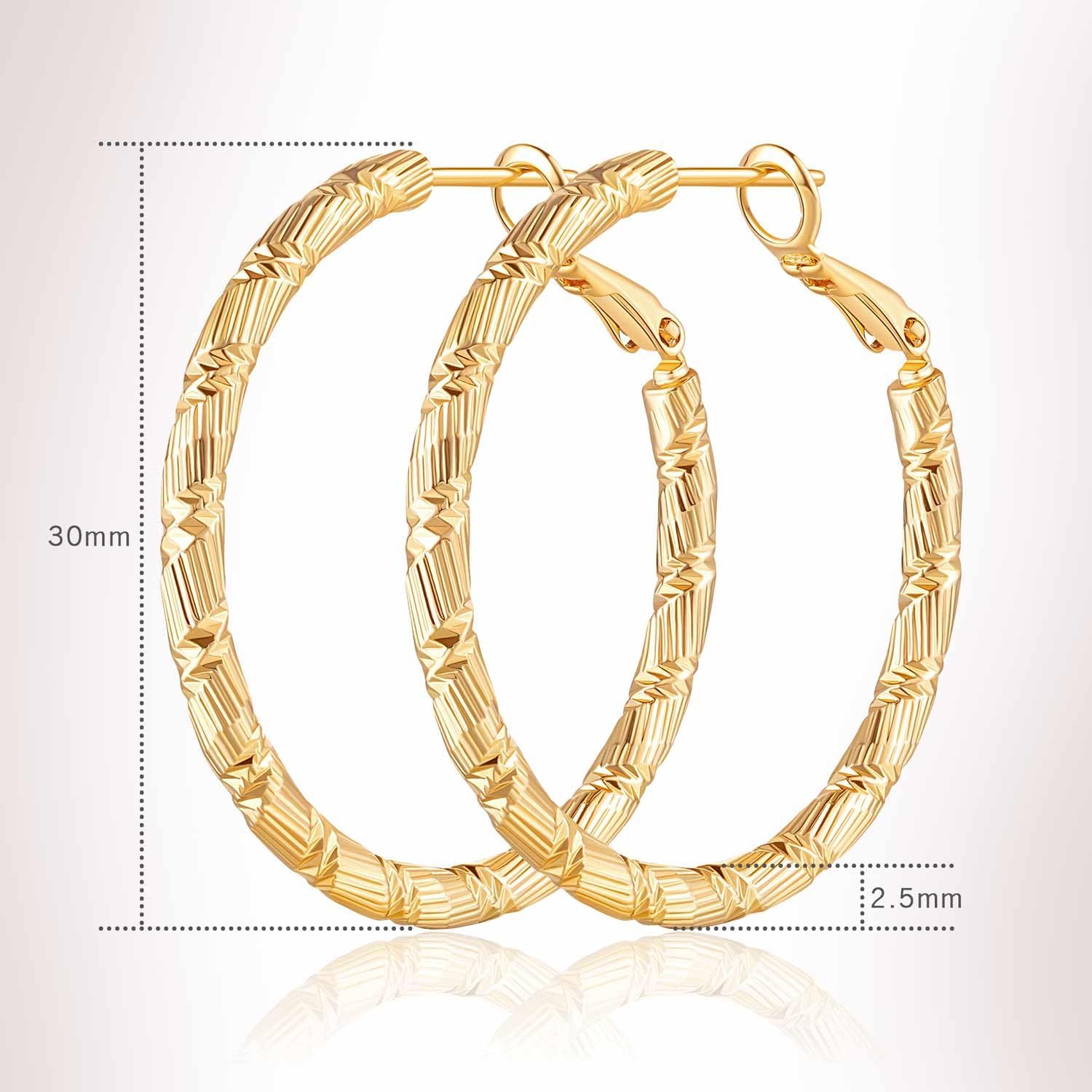 Gold Hoops Earrings for Women 14K Gold Earring Thick Hoop Earring for Womens Earrings Solid Line Cutting Design 30mm - Image 7