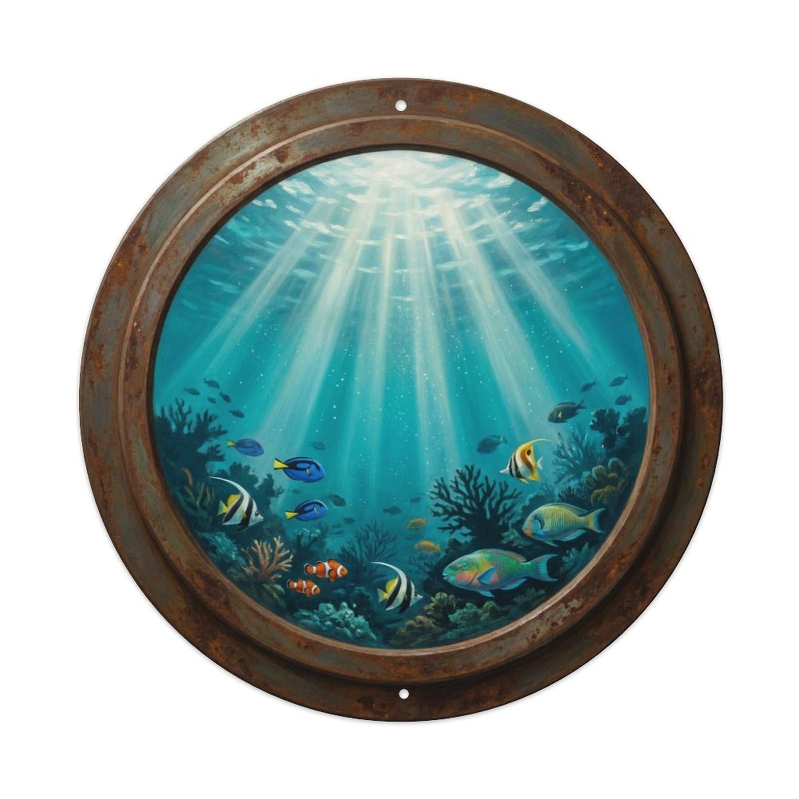 Vintage Porthole Sunray Burst Ship Window Undersea Deep Sea Metal Tin Sign