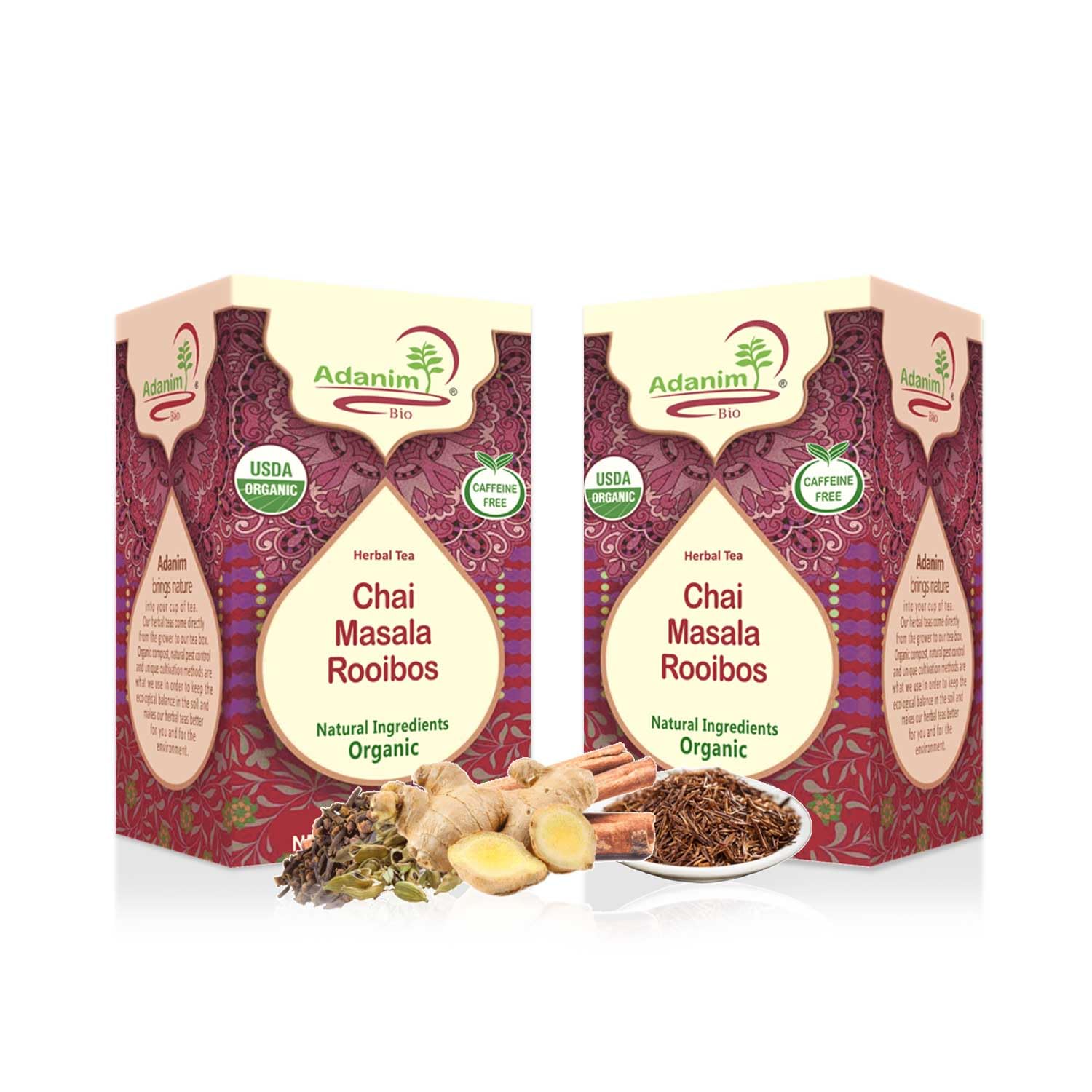 ADANIM BIO40 Teabags Masala Chai Rooibos Tea, Value Pack of Aromatic Blend with Exotic Spices, Red Rooibos Masala Chai Infusion, Perfect Addition for Healthy Lifestyle