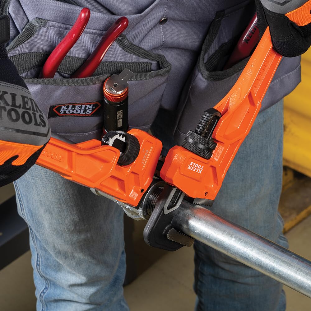 Klein Tools 68227 Llave de tubo de hierro fundido de 14 pulgadas, llave de fontanería ajustable resistente con mango de viga en I, capacidad de mandíbula de 2 pulgadas