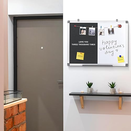 Miniatura 9 de Tablero de fieltro blanco combinadotablero de cartaspizarra blanca de borrado en seco para oficina, aula y hogar, negro, 24 x 18 pulgadas
