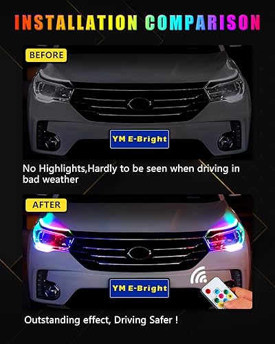 Miniatura 2 de YM E-Bright Tira intermitente secuencial intermitente de luces LED DRL para coches, motocicletas, flexible, para exteriores, luces diurnas, kit de