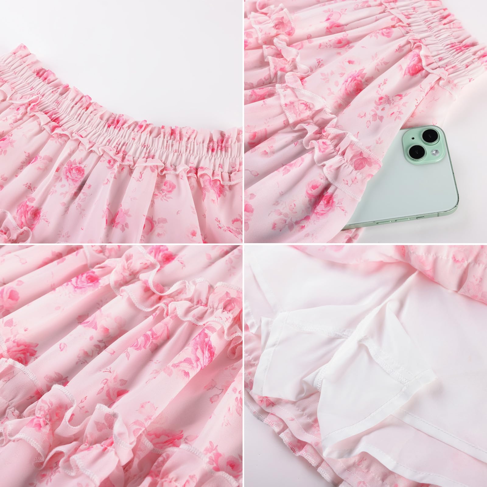SCARLET DARKNESS Falda victoriana para mujer Mini Floral Cintura Elástica con Volantes Falda de Verano