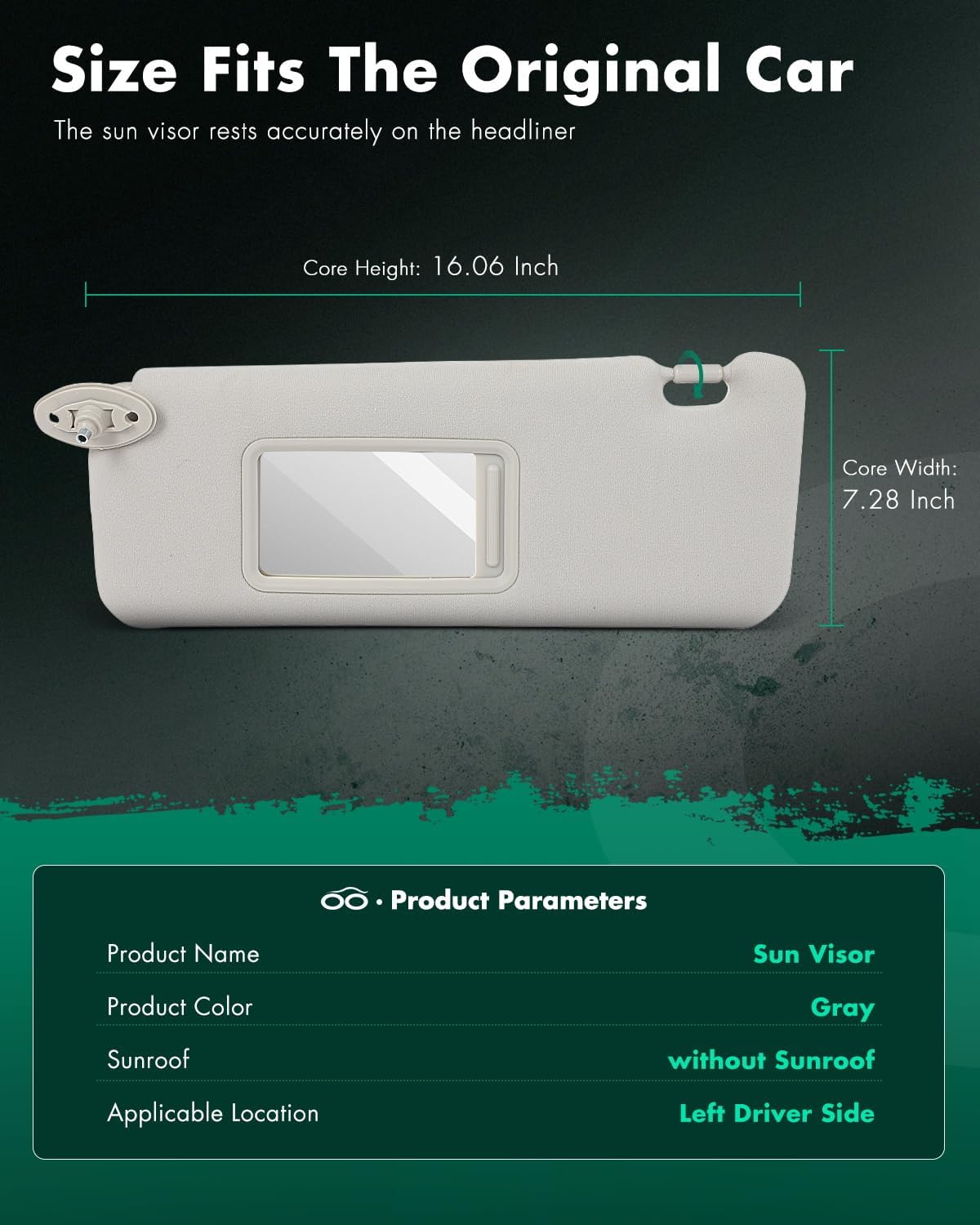 SCITOO Left Driver Side Sun Visor Fit For Scion For tC 2005 2006 2007 2008 2009 2010 Gray Without Sunroof With Mirror 74320-21210-B2