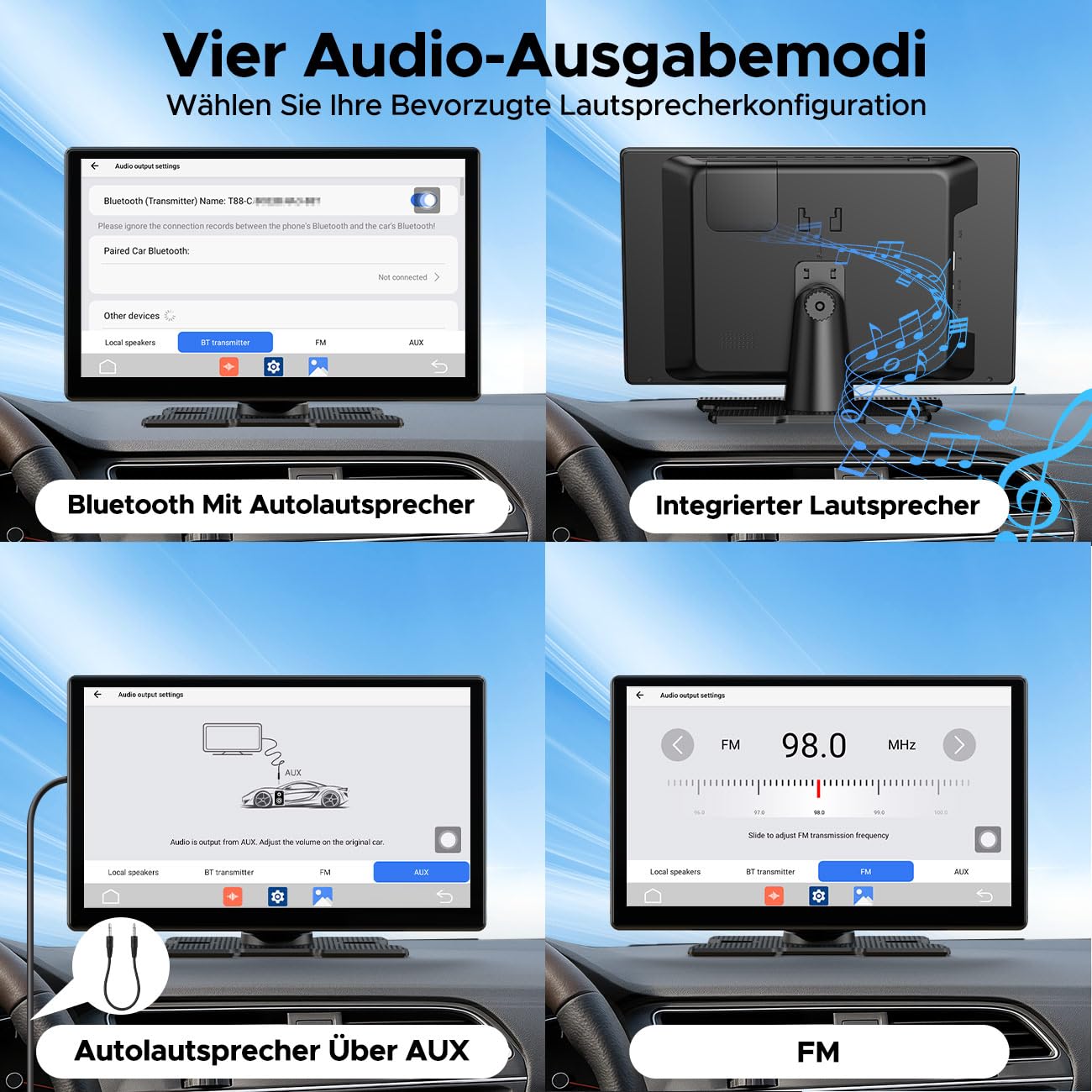 LAMTTO Wireless Carplay Display mit Net-Flix YouTube Tiktok 9 Zoll In-Cell Touchscreen CarPlay-Bildschirm und Android Auto mit Rückfahrkamera/Navigation/OTA/Sprachassistent/Bluetooth/AUX/FM