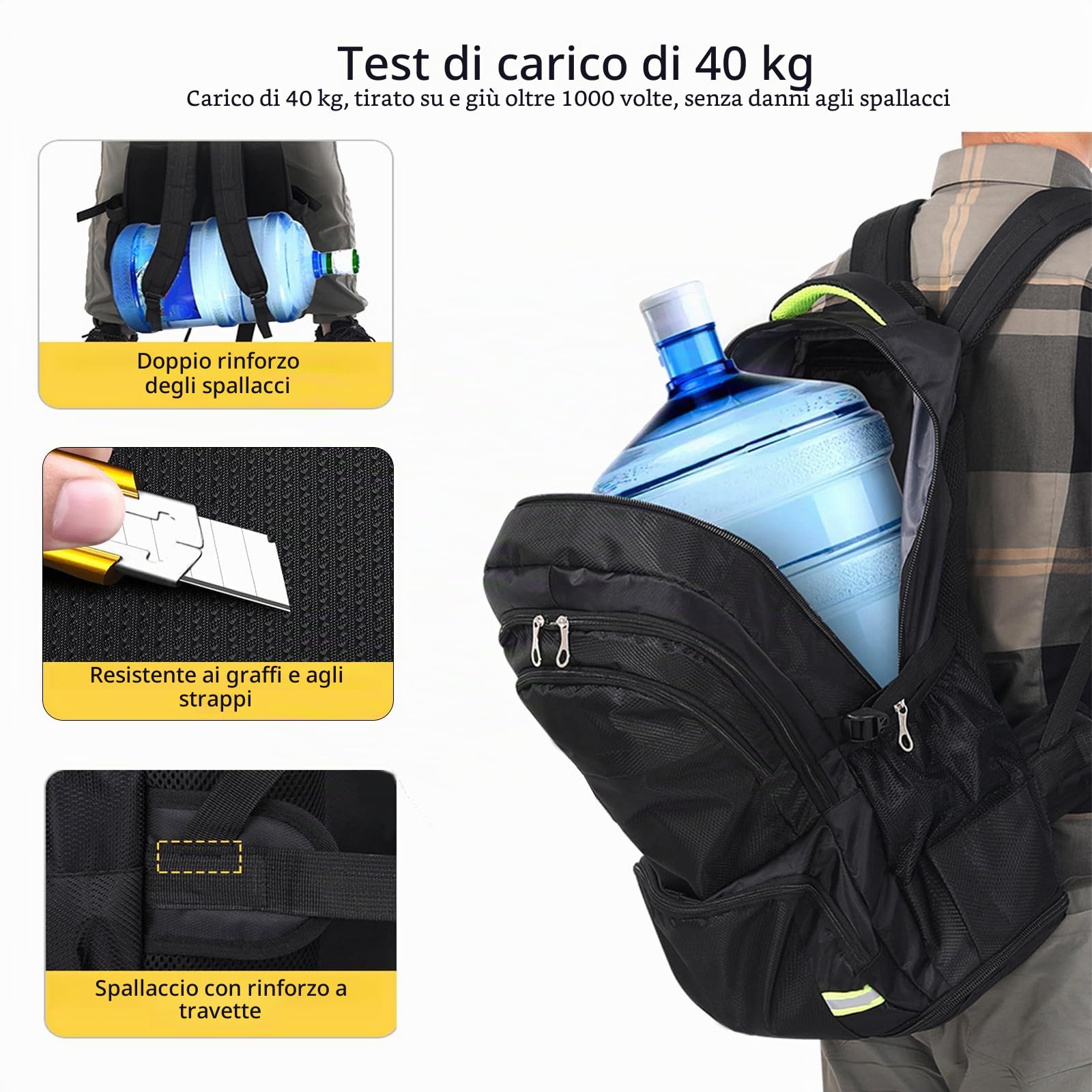 65L Zaino da trekking per gli uomini impermeabile espandibile Zaino da viaggio Bagaglio a mano Zaino casual zainetto grande zaino per il campeggio Sport all'aria aperta Trekking (nero)