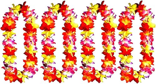 ALIMITOPIA Guirnalda hawaiana de flores artificiales para el cuello para disfraces de fiesta Luau (multicolor, 4 unidades)
