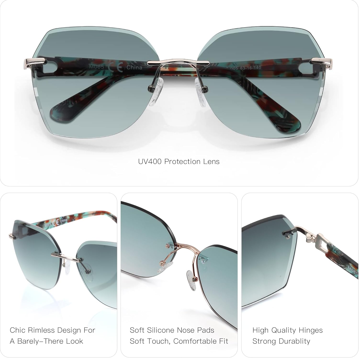 ZENOTTIC Oversized Rimless Sunglasses for Women Geometric Diamond Cutting Gradient Lens UV Protection Fashion Shades Trendy - Image 4